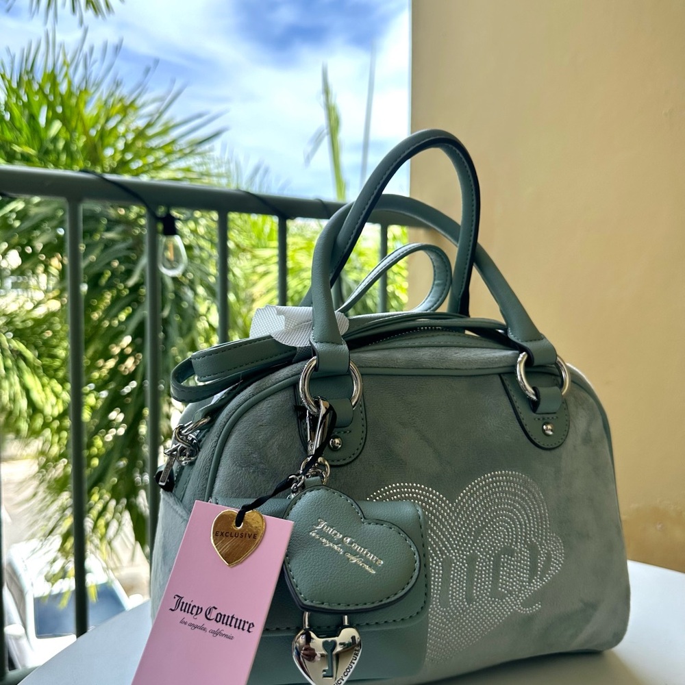 NWT Juicy Couture Queen Satchel — Luxe Sage Velvet Satchel W/ Charms + Strap